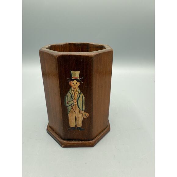 “Vintage Wooden Octagon Pencil Holder Desk Organizer – Hand Painted Folk Art - Picture 4 of 8